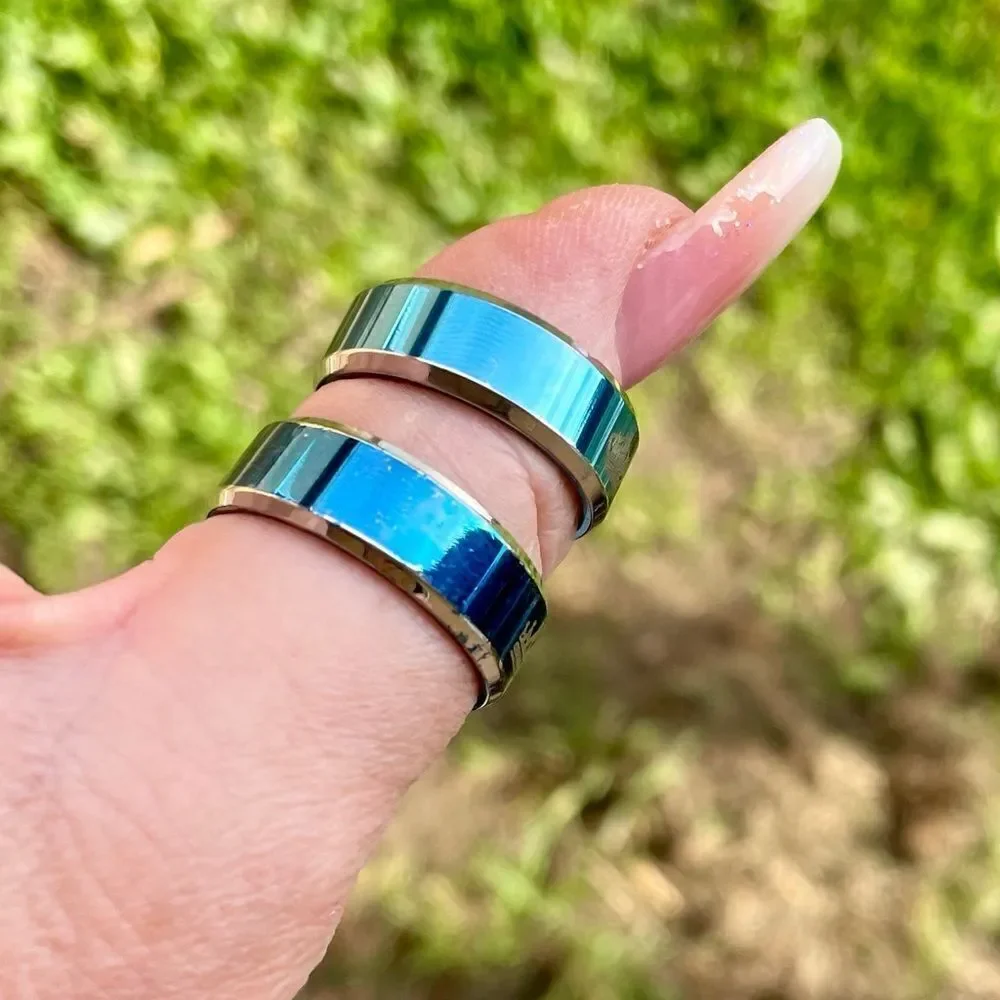 Her King/His Queen - Crown Ring set in Blue l Stainless Steel l New